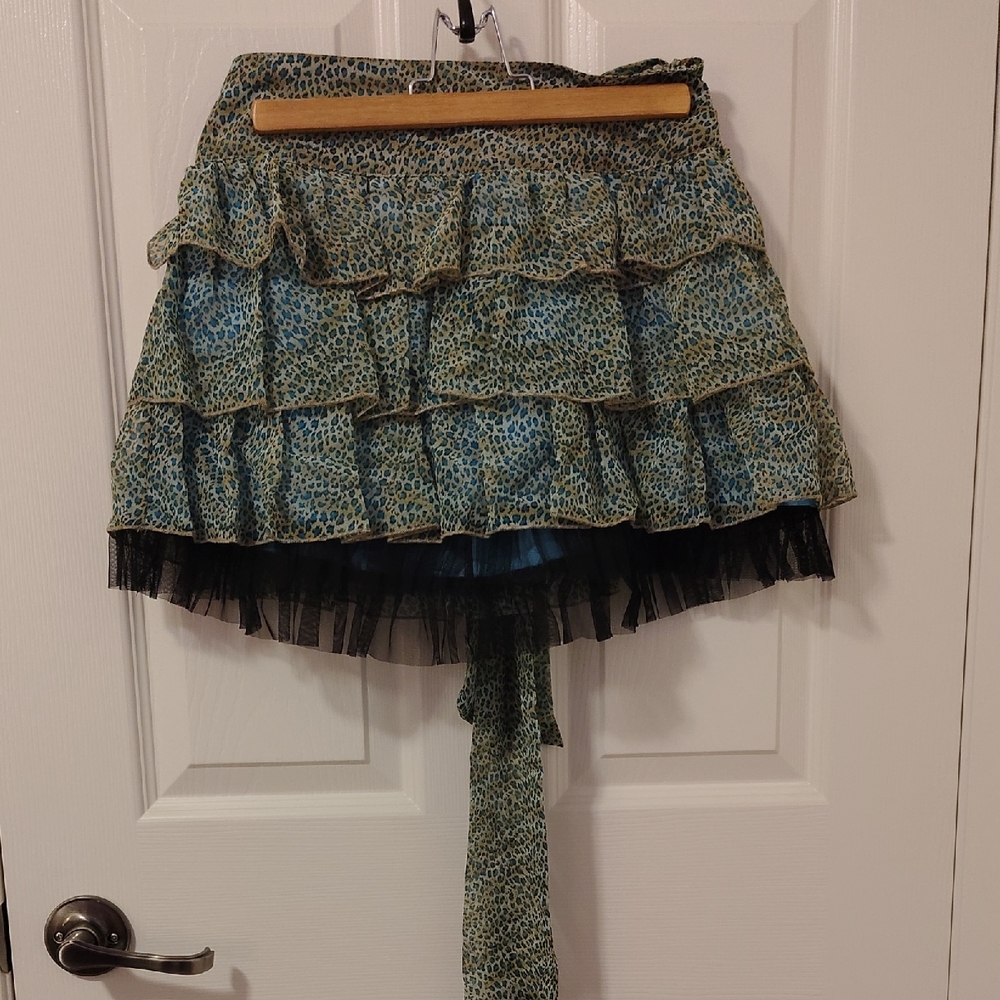 Forever 21 Blue and Black Cheetah Print Ruffle Mini Skirt